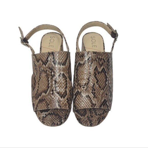 Sole Society Shawde Snakeskin Leather Peep Toe Heel Sandals 8M - Picture 2 of 9